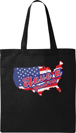 Generic Have A Great 4th United States Map Natural Ecological Cotton Tote Bag Black