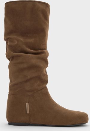 Charles & Keith Faux Suede Ruched Knee-High Boots