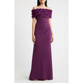 Eliza J Rosette Detail Off the Shoulder Gown in Plum at Nordstrom, Size 12
