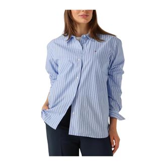 Tommy Hilfiger Overhemden, Dames, Blauw, M, Katoen, Blauwe Poplin Easy Fit Blouse