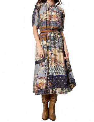 Apricot Patchwork Art Midi Shirt Dress In Navy
