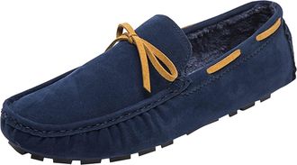 Generic for Men Mens Loafers Shoes PU Deck Shoes Stitching Details 1-Eye Round Toe Faux Fur Lined Warm Flat Heel Lightweight Flexible Anti-Slip Comfortable(Bl