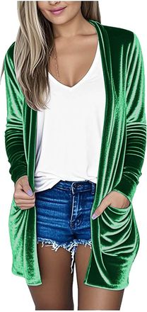 Generic Lazy Velvet Cardigan for Women UK Casual Loose Cozy Cardigans Ladies Fashion Solid Color Open Front Jackets Long Sleeve Outerwear with Pockets Daily W