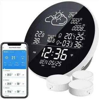 Gabrielle Stazione meteorologica con 3 sensori esterni Termometro Igrometro Stazione meteorologica compatibile con lAPP Smart Life, per vino, sigari