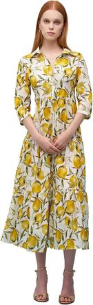 Astrid Molly Woven Midi Dress In Lemon Print