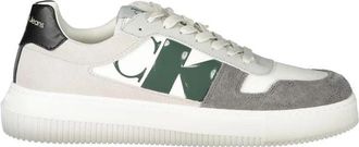 Calvin Klein Witte Heren Sneakers met Groen-Zwarte Details - Heren - Sneakers - Veelkleurig - 44 EU - Leer - Schoenen