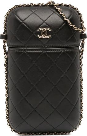 Chanel 2021-2025 CC Quilted Lambskin Chain Around Phone Holder crossbody bag - Black