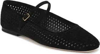 Veronica Beard Ellie Perforated Mary Jane Ballet Flat in Black Suede at Nordstrom, Size 6.5