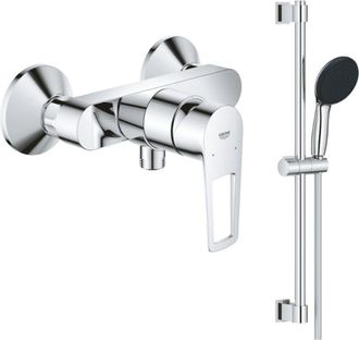 GROHE Conjunto De Mezclador Mec&aacute;nico Para Ducha Grohe Startloop + Juego De Ducha De 2 Chorros Con Barra Cromada