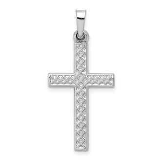 Diamond2Deal 14k White Gold Polished Lattice Cross Pendant