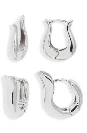 Open Edit Set of 2 Tulip Hoop Earrings in Silver at Nordstrom