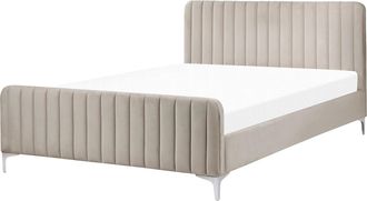 Beliani Cama Con Somier De Terciopelo Gris Pardo 140 X 200 Cm Acolchado Patas Metal Lunan