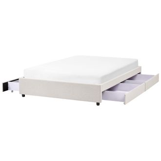 Beliani Beliani - Cama Con Cajones Sin Cabecero De Tela 140 X 200 Cm Dise&ntilde;o Vintage Con Almacenaje Beige Claro Prades