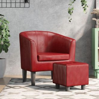 vidaXL Sill&oacute;n Dise&ntilde;o De Cubo Con Reposapi&eacute;s Cuero Sint&eacute;tico Rojo Tinto Vidaxl