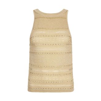 Liu Jo Sleeveless Tops, female, Yellow, Size: L Openwork Knit Top