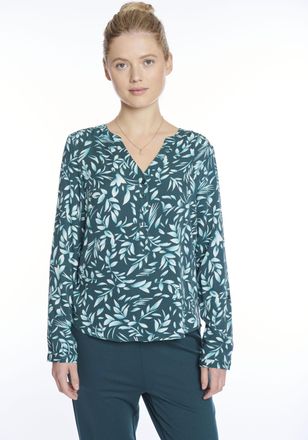 Zabaione Druckbluse ZABAIONE An44nabelle, Damen, Gr. XXL, n220 emerald, Web, Obermaterial: 100% Viskose, bedruckt, normal, V-Ausschnitt, mit Riegel 1-Knopf-Man
