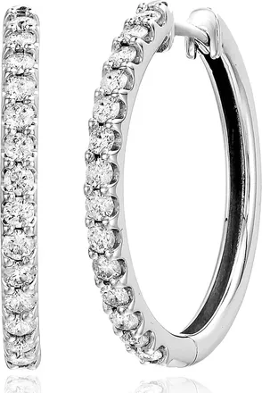Vir Jewels 1 cttw Lab Grown Diamond Hoops Earrings in 10K White Gold With Hidden Post For Women