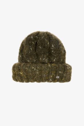 Ganni Brown XXL Beanie in Green Cable Knit