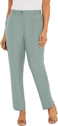 Jessica London Linen Pleat-Front Pant in Grey Spruce at Nordstrom, Size 26