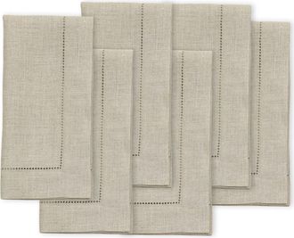 Solino Home Linen Dinner Napkins Set of 6, 20 x 20 Inch for Dining Table, Holiday and Everyday Table Decor - Classic Hemstitch in Natural at