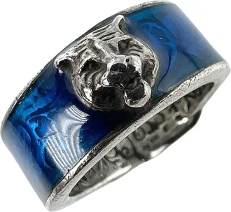 Gucci Silver Blue Enamel Sterling Silver Band Ring (Pre-Owned)