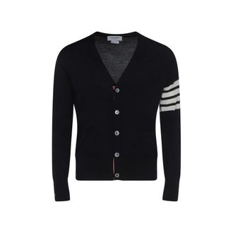 Thom Browne Blue Fleece Wool Mens Cardigan