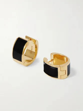 Toteme Orecchini A Cerchio In Metallo Dorato E Smalto - Nero