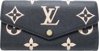 Louis Vuitton Beige Black Leather Long Wallet (Bi-Fold) (Pre-Owned)