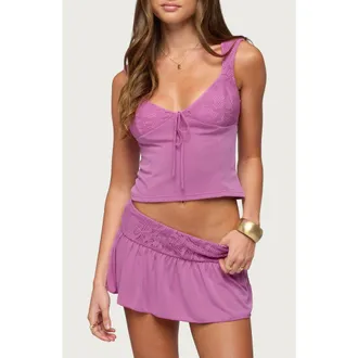 Edikted Vessa Lace Crop Top in Pink at Nordstrom, Size X-Small