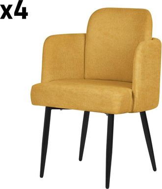 ML Design Set de 4 Sillas de comedor funda mostaza con respaldo y reposabrazos