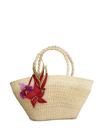 Amor y Mezcal flower-embellishment tote bag - women - Straw - One Size - Neutrals