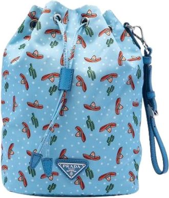 Prada Pre-owned Printed Nylon Pouch - Dames - Vintage Tas - Blauw - ONE Size - Nylon - Vintage