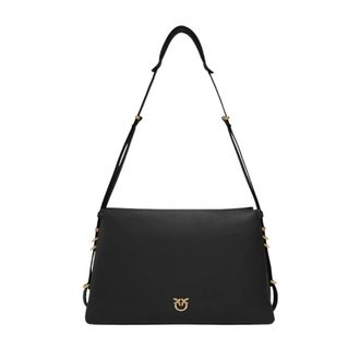 Pinko Zwarte leren handtas met sluiting - Dames - Schoudertassen - Zwart - ONE Size - Leer - Tassen
