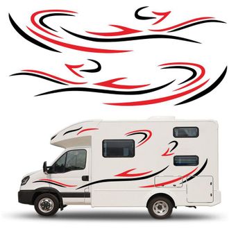 OEM Pegatinas Gr&aacute;ficas Rojas Para Los Laterales De La Carrocer&iacute;a De Camiones, Furgonetas Camper, Caravanas, Autocaravanas Y Veh&iacute;culos