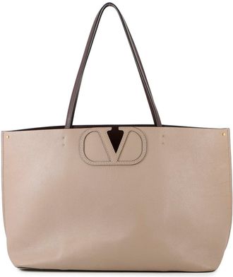 Valentino Garavani Bordeaux Pink Beige Leather Tote Bag (Pre-Owned)