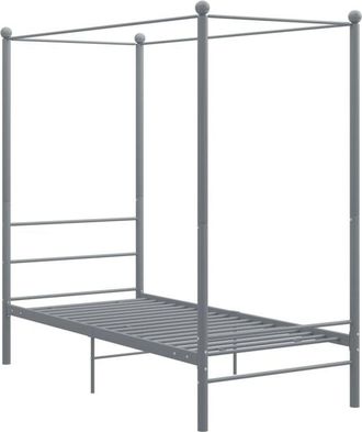 vidaXL Canopy Bed Frame without Mattress Grey Metal 90x200 cm Vidaxl