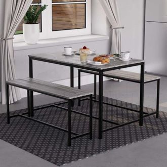 Home Discount Home Discount - Brooklyn Dining Set Table and Bench Set 4 Seater 3 Piece Kitchen Dining Room, Grey