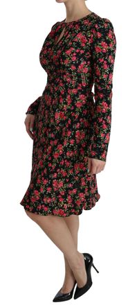 Dolce & Gabbana Womens Black Floral Longsleeve Knee Length Dress Viscose