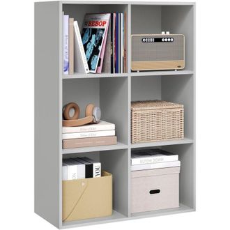 Woltu Armadietto Libreria Basso a 6 Cubi, Scaffale Porta Libri, Mobiletto Multiuso Legno, Moderno e Semplice, Grigio
