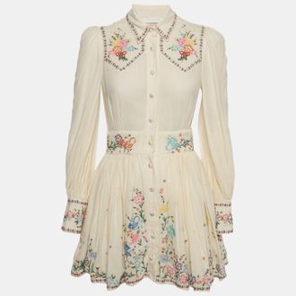 Zimmermann Beige Floral Embroidered Cotton Clover Shirt Dress