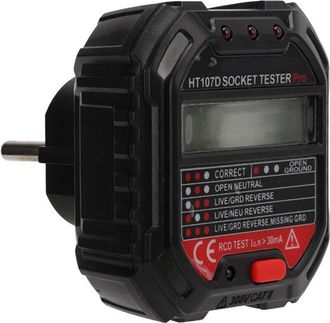 OEM Comprobador De Enchufes Multifunci&oacute;n Ht107d Con Pantalla Digital, Detector De Puesta A Tierra, Enchufe Europeo 90-250v/45-65hz