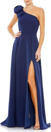 Mac Duggal Sleeveless Crepe Dress with Statement Bow and Thigh-High Slit in Midnight at Nordstrom, Size 10