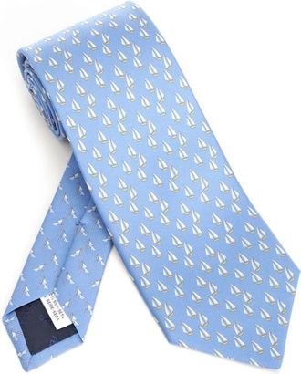 Ferragamo Catamarano Zijden Stropdas - Heren - Stropdassen - Blauw - ONE Size - Accessoires