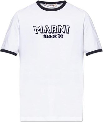 Marni Logo T-Shirt - Heren - T-shirts - Wit - L - Katoen - Tops