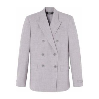 Versace Jassen, Dames, Grijs, L, Wol, Double-Breasted Chambray Blazer