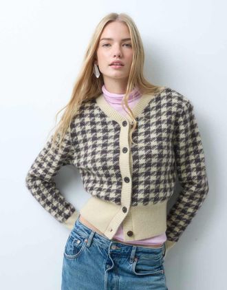 & Other Stories Cardigan in misto cachemire beige pied de poule-Neutro