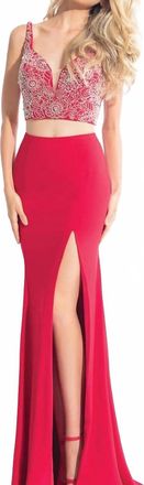 Rachel Allan Two-Piece Jersey Embroidered Gown With High Slit