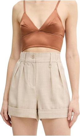 Fracomina Korte Broeken, Dames, Beige, L, Polyester, Shorts met omslagboord