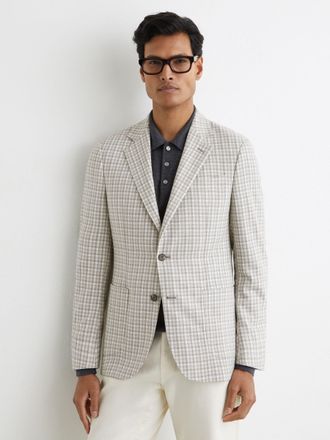 Reiss Soft Grey Houndstooth Single-breasted Blazer Tailored-fit, 42