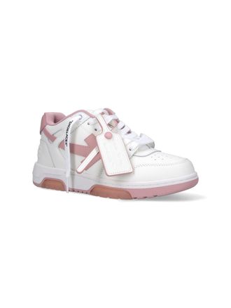 Off-white Leather & Pink Paneling Sneakers - White